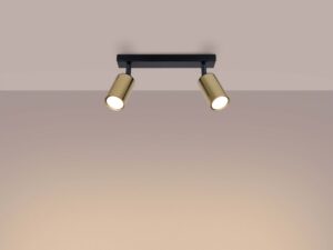 Miniaturka 2 - Plafon sufitowy dwupunktowy czarno-złoty świecący ciepłym światłem