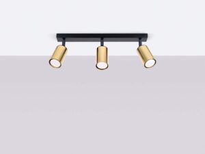 Miniaturka 1 - Plafon trójpunktowy czarno-złoty z regulowanymi reflektorami na szarym tle