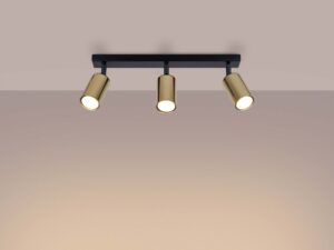 Miniaturka 2 - Plafon sufitowy trójpunktowy czarno-złoty świecący ciepłym światłem