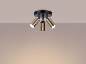 Miniaturka 2 - Wnętrze czarnej okrągłej podstawy plafonu trójpunktowego z okablowaniem