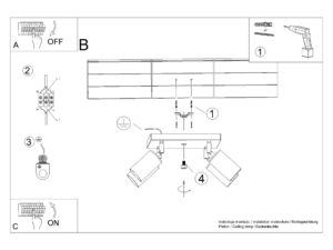 Miniaturka 8 - Plafon czteropunktowy czarno-złoty z regulowanymi reflektorami na szarym tle