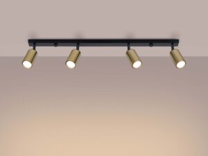 Miniaturka 2 - Detal złotego reflektora plafonu z gniazdem GU10 i etykietą zbliżenie