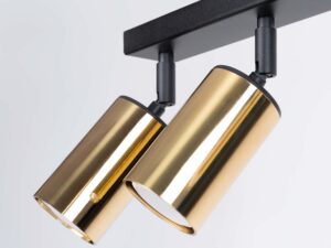 Miniaturka 4 - Detal dwóch złotych reflektorów cylindrycznych plafonu sufitowego zbliżenie