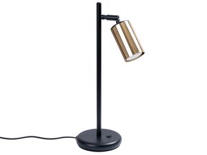 Miniaturka 8 - Lampa biurkowa metalowa czarna ze złotym cylindrycznym kloszem