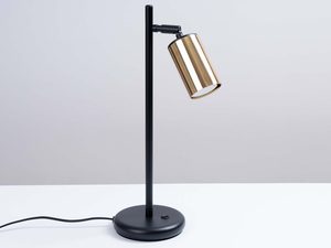 Miniaturka 1 - Czarna lampa stołowa z regulowanym złotym kloszem na okrągłej podstawie