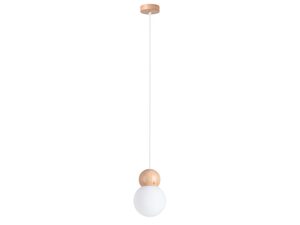 Miniaturka 14 - Wisząca lampa bukowa z mleczną kulą szklaną na białym tle