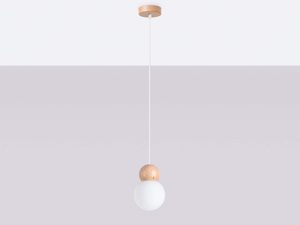 Miniaturka 2 - Minimalistyczna lampa sufitowa z kulistą oprawą drewniano-szklaną