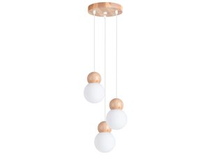 Miniaturka 12 - Potrójna lampa wisząca z drewnianą podsufitką i mlecznymi kloszami