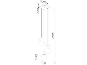 Miniaturka 10 - Schemat wymiarów lampy wiszącej potrójnej z kulami
