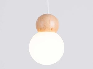 Miniaturka 5 - Pojedynczy klosz lampy wiszącej z drewnianą kulą świecący