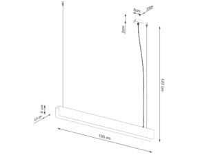 Miniaturka 12 - Schemat wymiarów lampy wiszącej liniowej LED czarnej 100x9cm