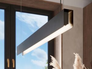 Miniaturka 16 - Lampa wisząca liniowa LED czarna w aranżacji jadalni zbliżenie