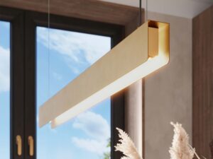 Miniaturka 17 - Lampa wisząca liniowa LED musztardowa w aranżacji jadalni zbliżenie