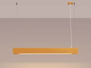 Miniaturka 3 - Lampa wisząca liniowa LED musztardowa ze świecącym paskiem ciepłe światło