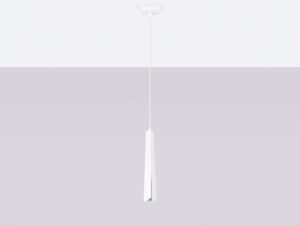 Miniaturka 2 - Biała lampa wisząca z wąskim kloszem trójkątnym na szarym tle