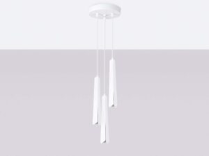 Miniaturka 2 - Biała lampa wisząca trójpunktowa z płaskimi kloszami kaskadowymi w aranżacji sufitu