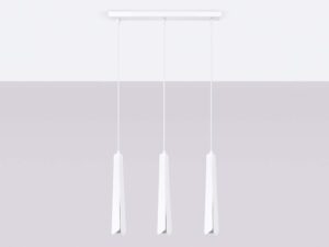 Miniaturka 2 - Biała lampa wisząca trójpunktowa z płaskimi kloszami w szeregu w aranżacji sufitu