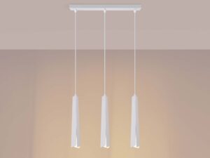 Miniaturka 3 - Lampa wisząca trójpunktowa biała z płaskimi kloszami świecąca ciepłym światłem