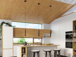 Miniaturka 14 - Czarne lampy wiszące z wąskimi kloszami w aranżacji kuchni z wyspą