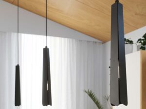 Miniaturka 15 - Trzy lampy wiszące czarne minimalistyczne w aranżacji salonu zbliżenie