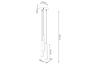 Miniaturka 11 - Schemat wymiarów lampy wiszącej potrójnej czarnej 120cm