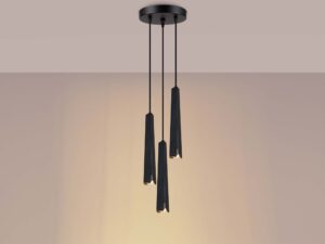 Miniaturka 3 - Lampa wisząca potrójna czarna ze świecącymi żarówkami ciepłe światło