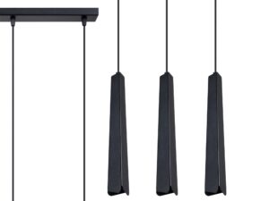 Miniaturka 1 - Lampa wisząca potrójna czarna na belce z trzema wąskimi kloszami