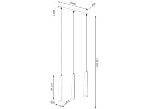 Miniaturka 13 - Schemat wymiarów lampy wiszącej potrójnej czarnej na belce 45x120cm