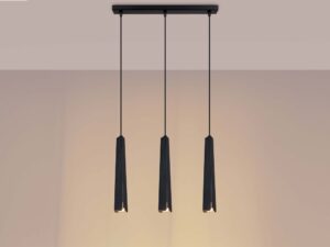 Miniaturka 3 - Lampa wisząca potrójna czarna na belce ze świecącymi żarówkami ciepłe światło