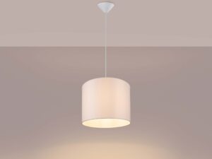 Miniaturka 2 - Lampa wisząca biała z cylindrycznym abażurem świecąca ciepłe światło