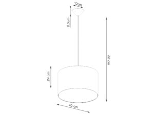 Miniaturka 8 - Schemat wymiarów lampy wiszącej z białym abażurem 40x88cm