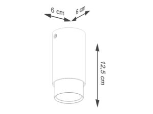 Miniaturka 5 - Schemat wymiarów spotu natynkowego cylindrycznego czarno-chromowanego 6x12,5cm