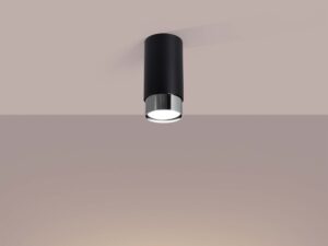 Miniaturka 2 - Spot natynkowy czarno-chromowany cylindryczny świecący ciepłym światłem