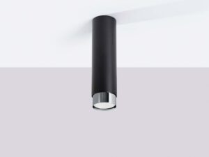 Miniaturka 1 - Wydłużony spot natynkowy czarno-chromowany cylindryczny w aranżacji sufitu