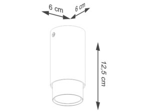 Miniaturka 5 - Schemat wymiarów spotu natynkowego cylindrycznego czarno-złotego 6x12,5cm