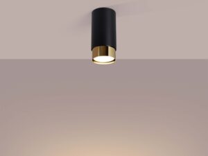 Miniaturka 2 - Spot natynkowy czarno-złoty cylindryczny świecący ciepłym światłem
