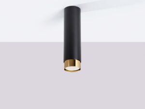 Miniaturka 1 - Wydłużony spot natynkowy czarno-złoty cylindryczny w aranżacji sufitu