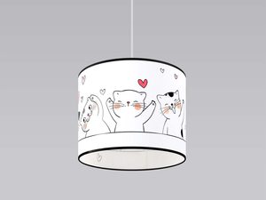 Miniaturka 1 - Lampa sufitowa biała z walcowym abażurem w urocze koty