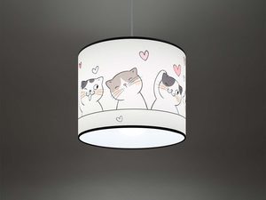 Miniaturka 3 - Świecąca lampa z abażurem w kotki w ciemnym pokoju