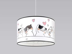 Miniaturka 1 - Biała lampa sufitowa z abażurem w urocze kotki dla dzieci