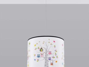 Miniaturka 1 - Lampa wisząca z cylindrycznym abażurem sówki na szarym tle