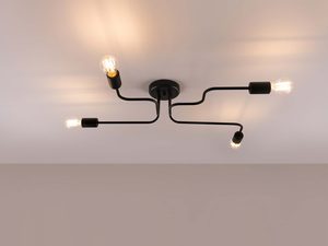 Miniaturka 2 - Metalowa lampa sufitowa czarna czteroramienna ze świecącymi żarówkami