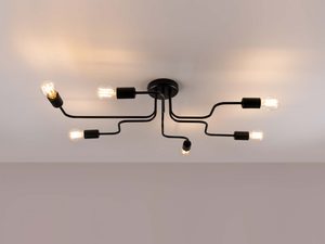 Miniaturka 2 - Industrialna lampa sufitowa czarna z włączonymi żarówkami dekoracyjnymi