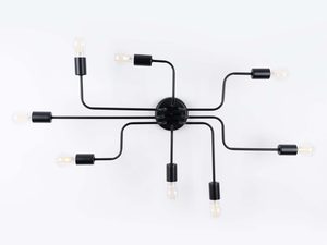 Miniaturka 3 - Plafon czarny ośmioramienny industrialny z żarówkami filamentowymi