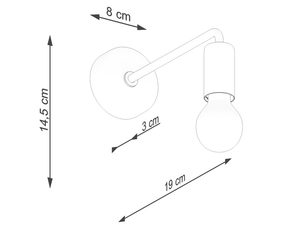 Miniaturka 4 - Schemat techniczny kinkietu metalowego z podanymi wymiarami