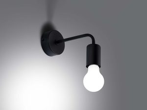 Miniaturka 2 - Metalowy kinkiet czarny ze świecącą żarówką na szarym tle