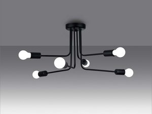 Miniaturka 2 - Plafon industrialny czarny sześcioramienny z okrągłymi żarówkami