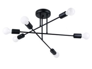 Miniaturka 6 - Czarna lampa sufitowa geometryczna sześciopunktowa z prostymi ramionami