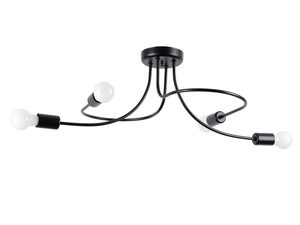 Miniaturka 1 - Czarna lampa sufitowa czteropunktowa z wygiętymi ramionami metalowymi