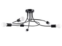 Czarna lampa sufitowa metalowa z siedmioma żarówkami i wygiętymi ramionami